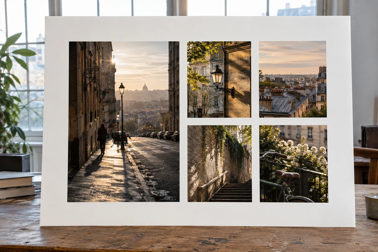 Finished photography presentation board in a bright studio